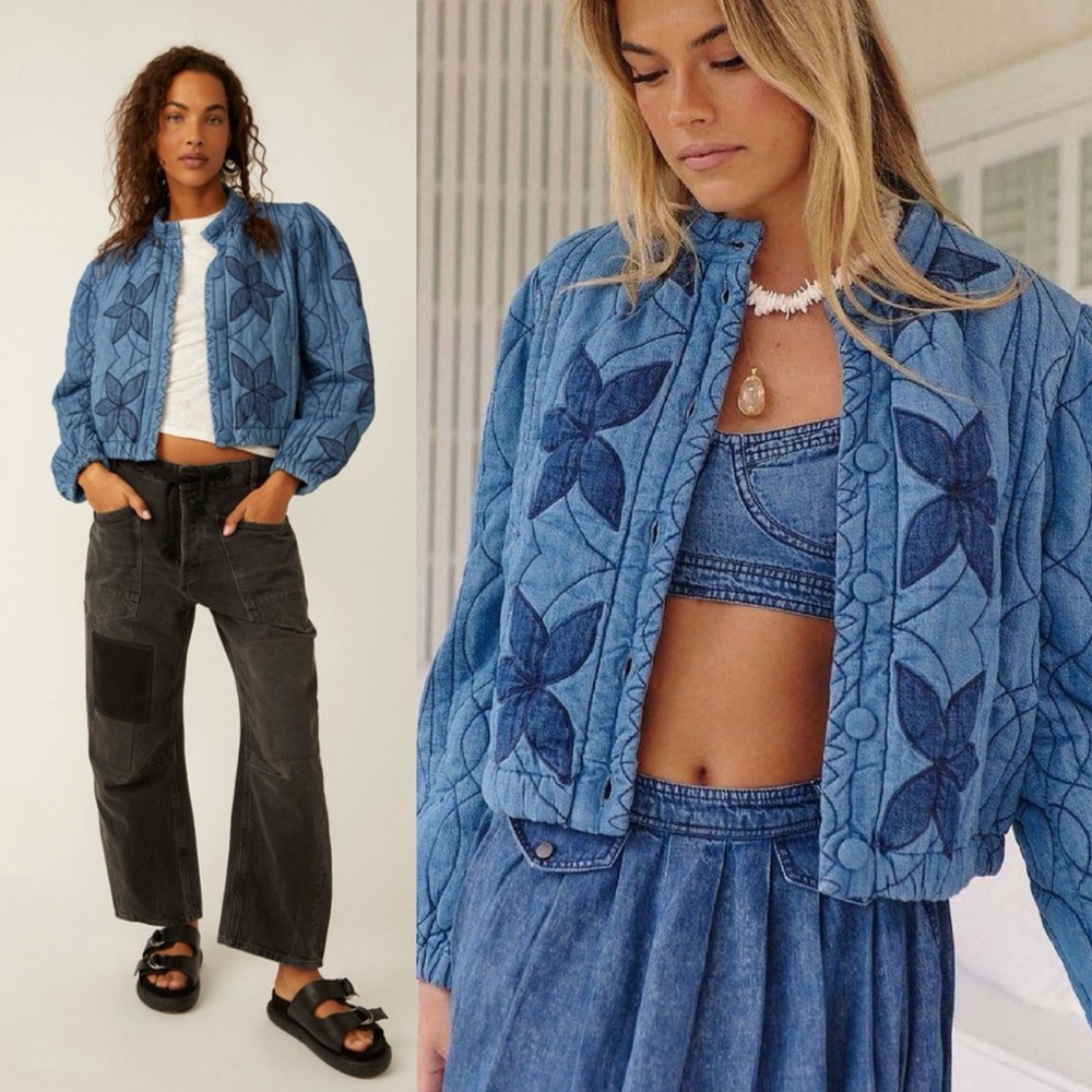 NWT Free People Quinn Quilted Jacket Denim Chambray